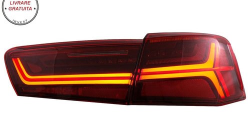 Stopuri Full LED Audi A6 4G C7 (2011-2014) Red Clear Facelift Design Semnalizare S