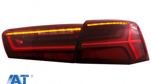 Stopuri Full LED compatibil cu Audi A6 4G C7 (2011-2014) Red Clear Facelift Design Semnalizare Secventiala