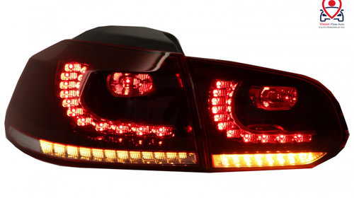 Stopuri FULL LED compatibil cu VW Golf 6 VI (2008-2013) R20 Design Semnal Secvential Dinamic Tuning Volkswagen VW Golf 6 2008 2009 2010 2011 2012 2013 2014 2015 TLVWG6R20RCFW