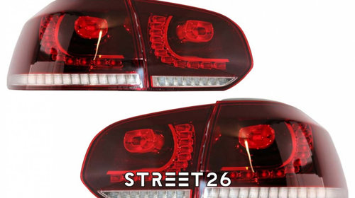 Stopuri Full LED Compatibil Cu VW Golf 6 VI (2008-2012) R20 Design Rosu Clar Cu Semnal Dinamic
