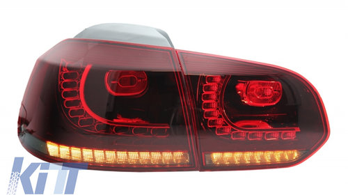 Stopuri Full LED compatibil cu VW Golf 6 VI (2008-2013) R20 Design Rosu Fumuriu cu Semnal Dinamic