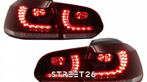 Stopuri Full LED Compatibil Cu VW Golf 6 VI (2008-2012) R20 Design Rosu Clar Cu Semnal Dinamic