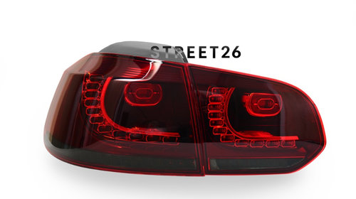 Stopuri FULL LED compatibile VW Golf 6 R20 Design Rosu Fumuriu