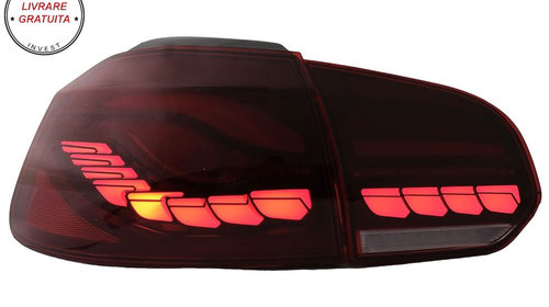 Stopuri Full LED VW Golf 6 VI (2008-2013) Rosu Fumuriu cu Semnal Dinamic- livrare gratuita