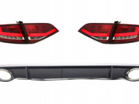 Stopuri LED cu Difuzor Bara Spate si Ornamente Evacuare compatibil cu Audi A4 B8 8K Sedan (2007-2010) Rosu Clar RS4 Design Tuning Audi A4 B8/8K 2007 2008 2009 2010 2011 CORA14SLRCRD
