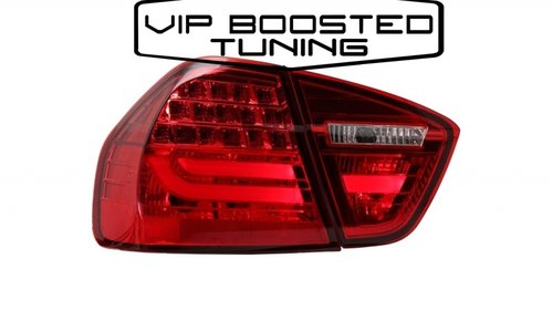 Stopuri LED Light Bar LCI Design BMW E90 Seria 3 Limuzina (2005-2008) Rosu Fumuriu