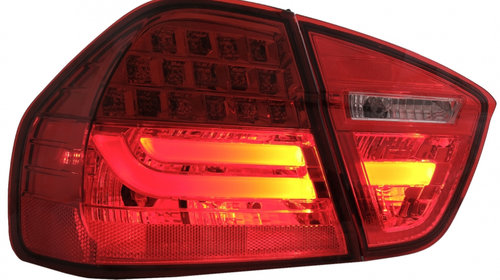 Stopuri LED Light Bar LCI Design compatibil cu BMW E90 Seria 3 Limuzina (2005-2008) Rosu Clar TLBME90RC