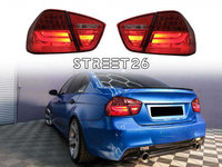 Stopuri LED Light Bar LCI Design Compatibil Cu BMW E90 Seria 3 Limuzina (2005-2008) Rosu Clar