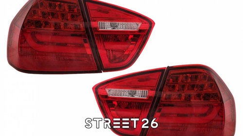 Stopuri LED Light Bar LCI Design Compatibil Cu BMW E90 Seria 3 Limuzina (2005-2008) Rosu Clar