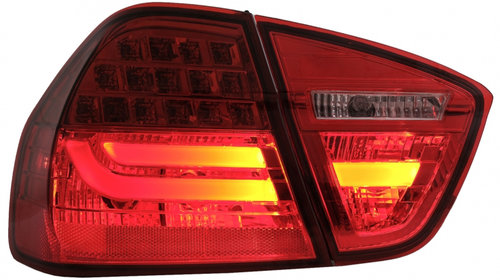 Stopuri LED Light Bar LCI Design compatibil cu BMW E90 Seria 3 Limuzina (2005-2008) Rosu Clar TLBME90RC