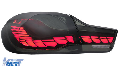 Stopuri OLED compatibil cu BMW Seria 4 F32 F33 F36 M4 F82 F83 (2013-03.2019) Rosu Fumuriu cu Semnal Dinamic Secvential