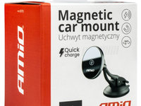 Suport Telefon Auto Magnetic Cu Ventuza Pentru Bord Sau Parbriz Cu Incarcator 15W Amio 03775