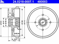 Tambur frana 24 0218-0007 1 ATE pentru Audi 50 Audi 80 Audi Fox Audi Coupe Vw Polo Vw Derby Vw Golf Vw Rabbit Vw Jetta Vw Dasher Vw Passat Vw Carat Vw Corsar Vw Quantum Vw Santana Vw Scirocco