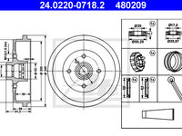 Tambur frana 24 0220-0718 2 ATE pentru Audi 80 Audi Fox Audi Coupe Vw Golf Vw Dasher Vw Passat Vw Carat Vw Corsar Vw Quantum Vw Santana Vw Jetta Vw Vento Seat Toledo