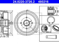 Tambur frana FORD FIESTA V (JH, JD) (2001 - 2010) ATE 24.0220-3726.2 piesa NOUA