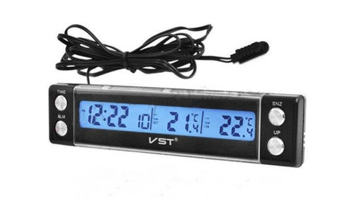 Termometru digital interior-exterior cu ceas Cod: 7036
