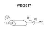 Toba esapament intermediara VW LT II caroserie (2DA, 2DD, 2DH) (1996 - 2006) QWP WEX6287 piesa NOUA