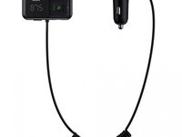 Transmițător FM Baseus S-16 Bluetooth 5.0 2x USB încărcător Auto AUX MP3 TF Micro SD 3,1 A Negru (CCTM-E01)