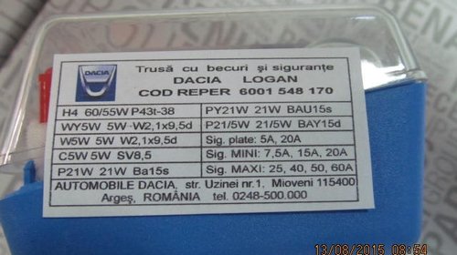 Trusa becuri si sigurante H4 Originala Dacia 6001548170