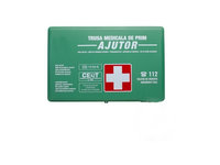 Trusa medicala prim ajutor in cutie de plastic verde omologata RAR DIN 13164-B