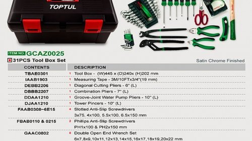 Trusa Scule Profesionala + Geanta Toptul 31 Buc GCAZ0025