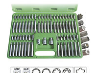 TRUSA SPECIALA CAPETE SURUBELNITA 74 PIESE PENTRU SURUBURI RIBE 12 FETE TORX HEXAGONAL JBM IS-171