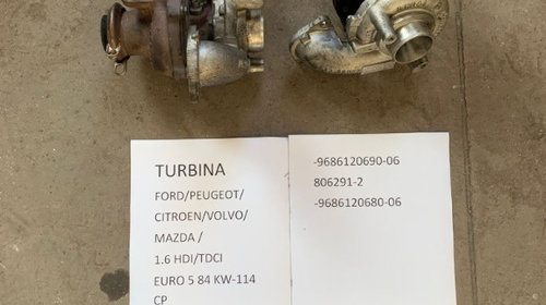 TURBINA Peugeot 1.6 HDI EURO 5 84 kw 114 CP -