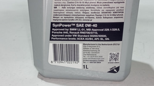 Ulei motor Valvoline SYNPower SAE 0W-40