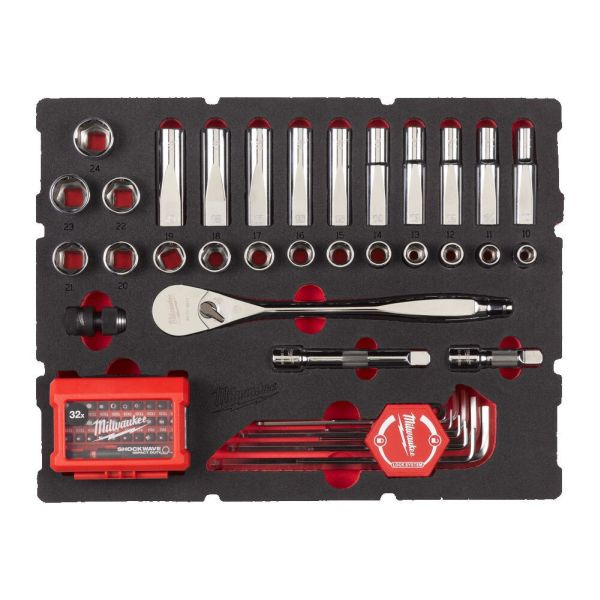 Unelte (inserturi) pentru carucioare Toolkit 69 pcs extension bara / grip/s / insert bits HEX / insert bits Philips PH / insert bits Pozidriv PZ / insert bits slotted / insert bits TORX / key wrenches / ratchets / socket MILWAUKEE 4932480716