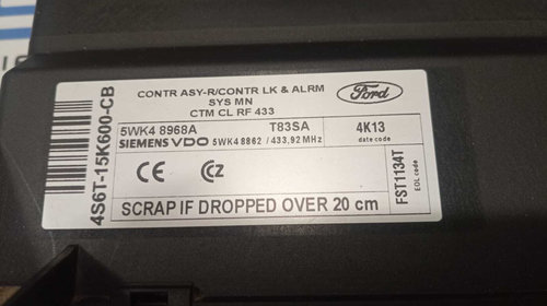 Unitate Modul Calculator Control Confort Confort Ford Fiesta 5 1.4 TDCI 2001 - 2008 Cod 4S6T-15K600-CB [M4175]