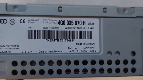 Unitate Multimedia AUDI A7 Sportback (4GA, 4GF) [ 2010 - 2018 ] OEM 4g0035670h