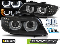 XENON Faruri ANGEL EYES LED DRL BLACK compatibila BMW E90/E91 09-11