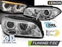 XENON Faruri ANGEL EYES LED DRL Crom look SEQ compatibila BMW F10/F11 10-13