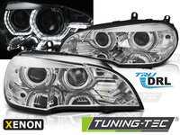 XENON Faruri ANGEL EYES LED DRL Crom look compatibila BMW X5 E70 07-10